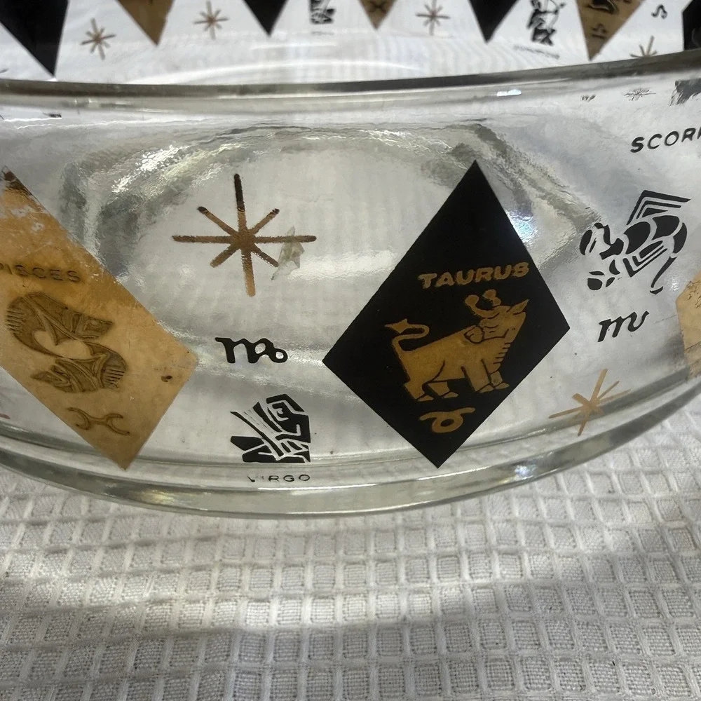 3 Pc Set VTG MCM Federal Zodiac Harlequin Diamond Black 22kt Gold Bowls Chip Dip